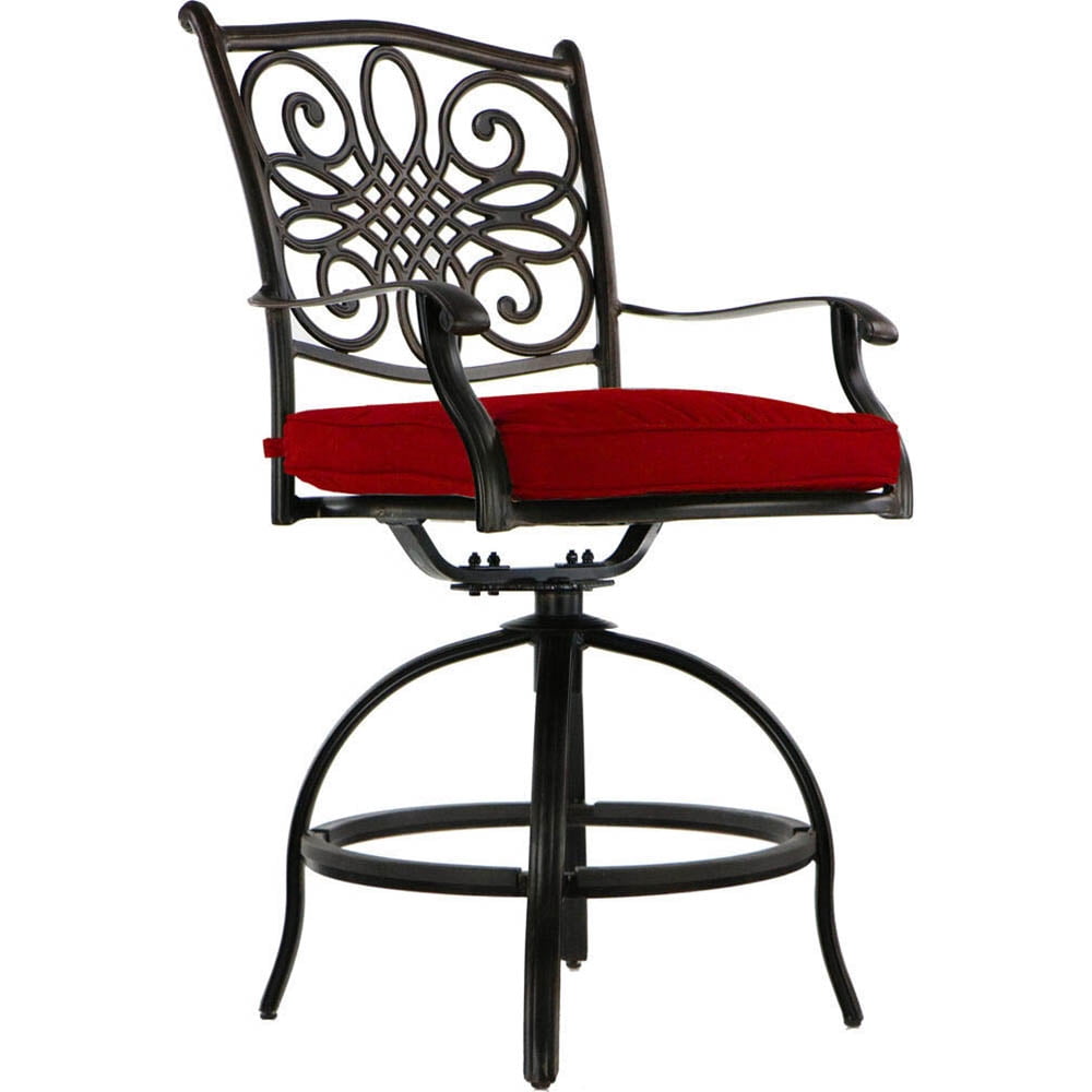 Hanover Traditions 7-Piece High-Dining Set in Red with 6 Swivel Chairs and a 60 In. Cast-Top Table
