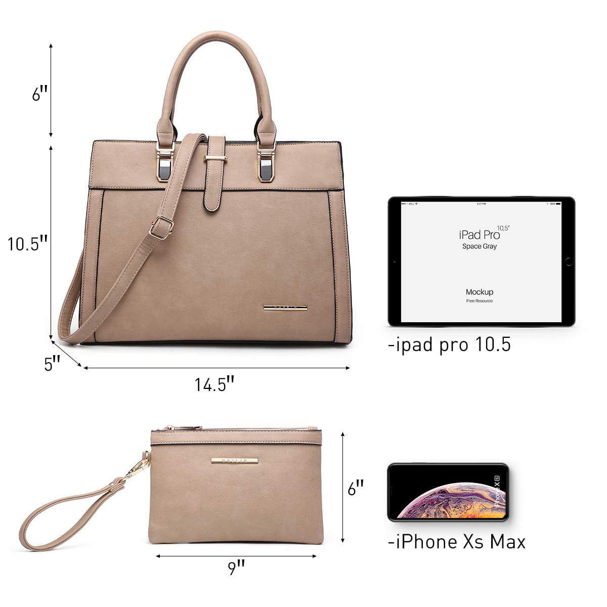 Women's Handbag Flap-Over Belt Shoulder Bag top Handle Tote Satchel Purse Work Bag W/Matching Wristlet