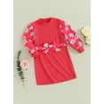 thumbnail image 3 of Arvbitana Kids Baby Girls Casual Dress Floral Print Long Sleeve Patchwork Dress with Belt Little Girls Straight Dress 3T 4T 5T 6T 7T, 3 of 8