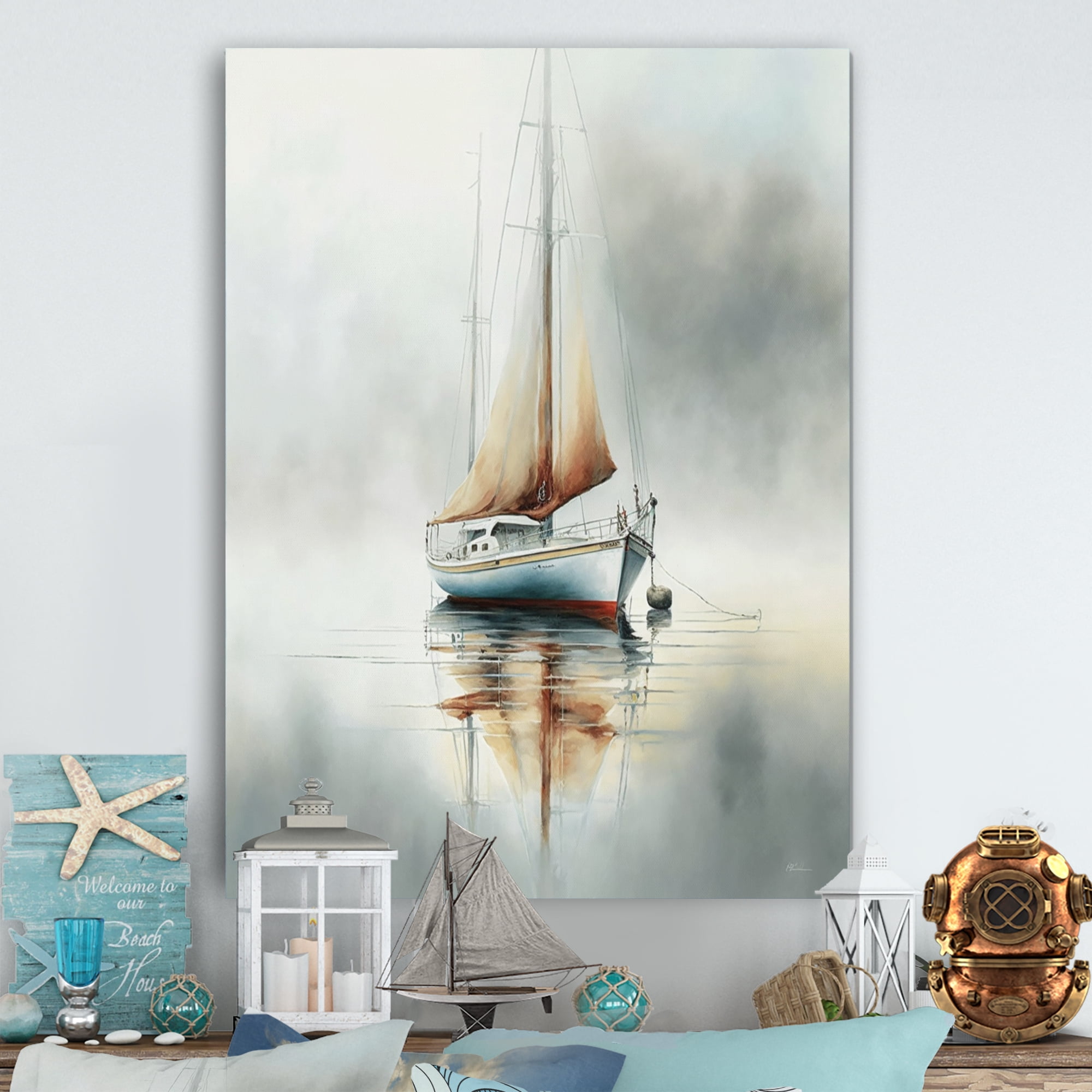 Designart Boat On The Lake II Canvas Wall Art