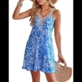 thumbnail image 2 of Vestidos de Verano para Mujer, de Playa, con Encaje, Escote en V, Informales, Estampado Tropical, Sin Mangas, Cortos. Azul XXL, 2 of 7
