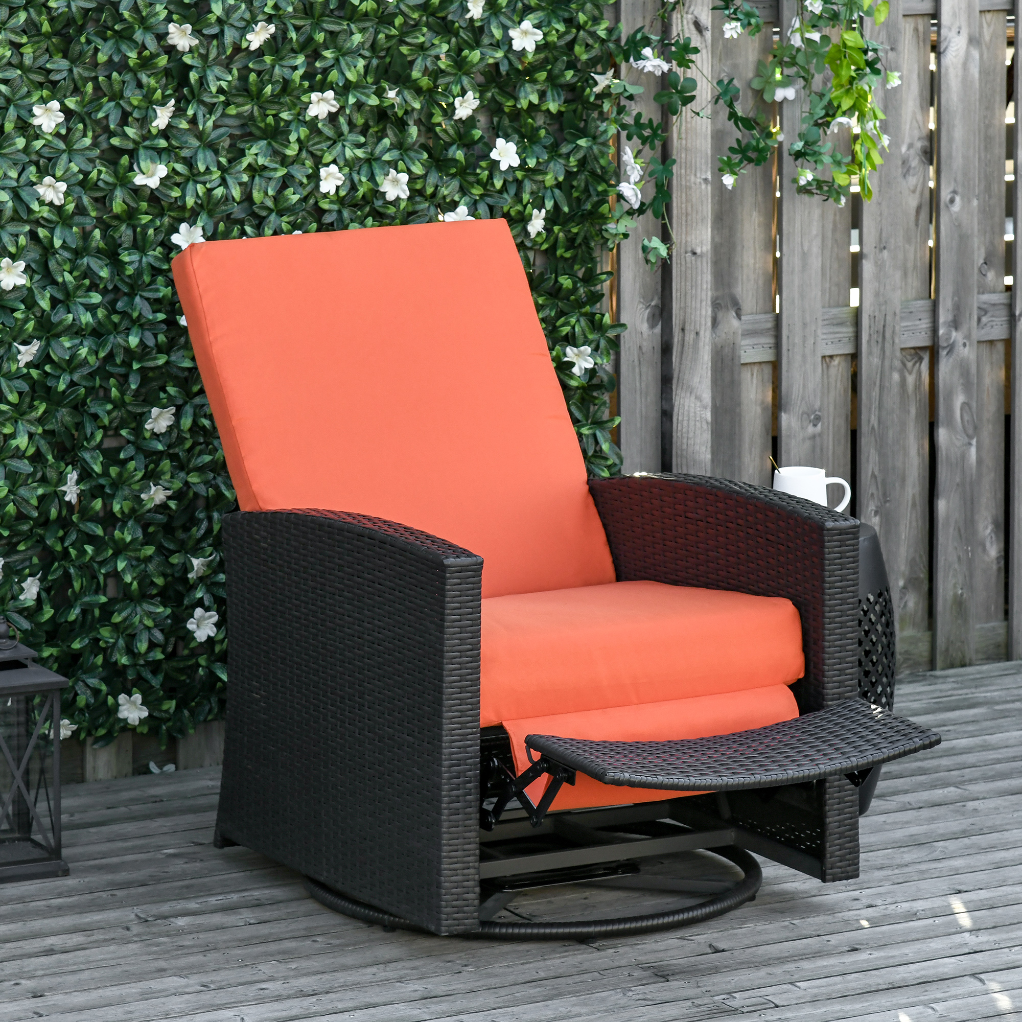 Outsunny Rattan Wicker Reclining Sofa Swivel Chair Cushioned for Outdoor - image 2 of 9
