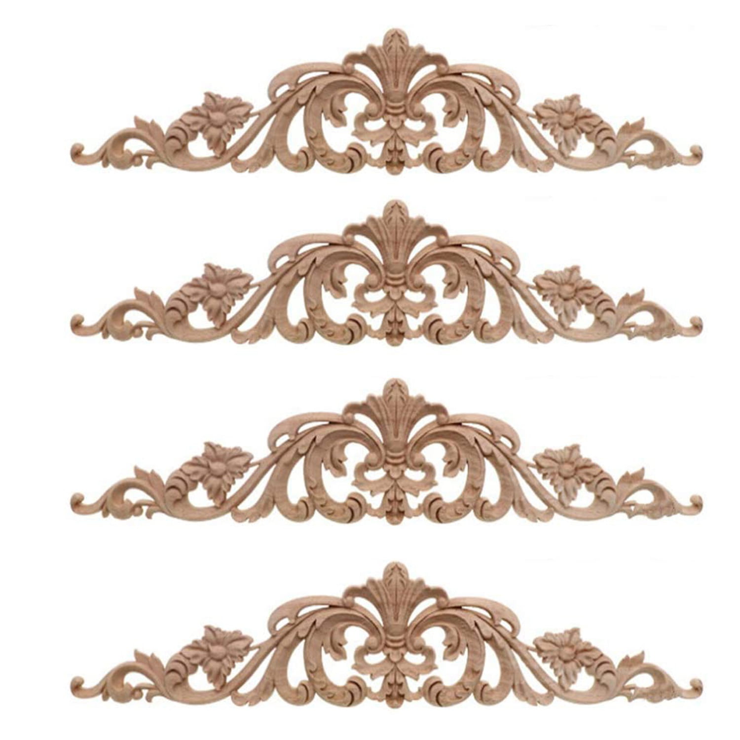 Carved Applique Home Bed Cabinet Wood Wall Decal Onlay Vintage Floral Door Decor 