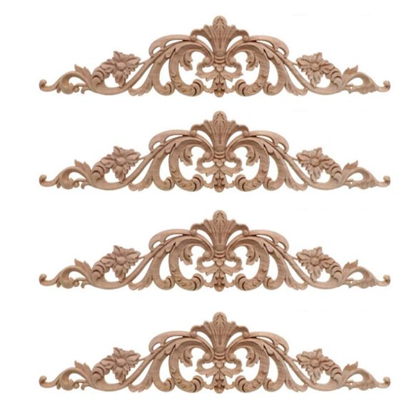 4Pcs Wood Carving Decal Carved Furniture Appliques Corner Onlay Applique Home Door Decor DIY