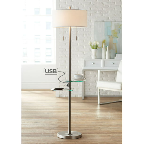 Possini Euro Design Modern Floor Lamp With Dual Tables Swivel