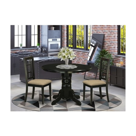 Dining Set - Solid Wood Table & Chairs - Traditional Black Dinette Set