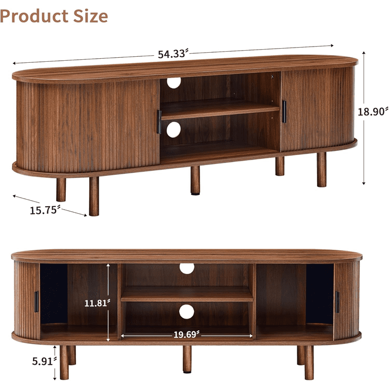 LEFHDA Tambour Door TV Stand, Mid Century Modern TV Cabinet and