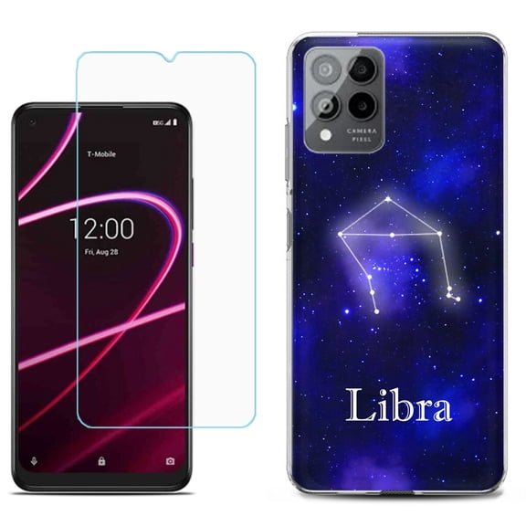 Slim-Fit Gel TPU Phone Case for T-Mobile Revvl 6 Pro 5G, with Tempered Glass Screen Protector, by OneToughShield ® - Libra