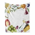thumbnail image 1 of Wine Soft Flannel Fleece Throw Blanket, Round Frame Hand Painted Food Objects Watercolor Drink Cheese Fruits Illustration, Cozy Plush for Indoor and Outdoor Use, 50" x 70", Multicolor, by Ambesonne, 1 of 6