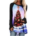 thumbnail image 1 of Camiseta de manga larga con cuello redondo y estampado navideño para mujer Pompotops qwe24192, 1 of 5