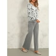 thumbnail image 5 of KelaJuan Women Fall Pants Outfits Print V-Neck Long Sleeve Buttons Knit Sweater Cardigan Wide-Leg Pants 2 Pieces Clothes Set, 5 of 6