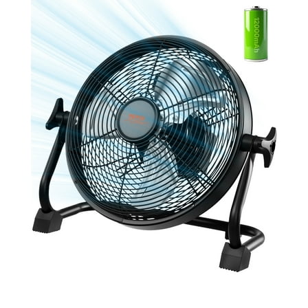 VEVOR 10 inch Rechargeable Battery Operated Camping Floor, High Velocity Portable Outdoor Fan with Metal Frame, Copper Brushless Motor, 360-degree Manual Rotation,for Fishing,Traveling, Picnicking
