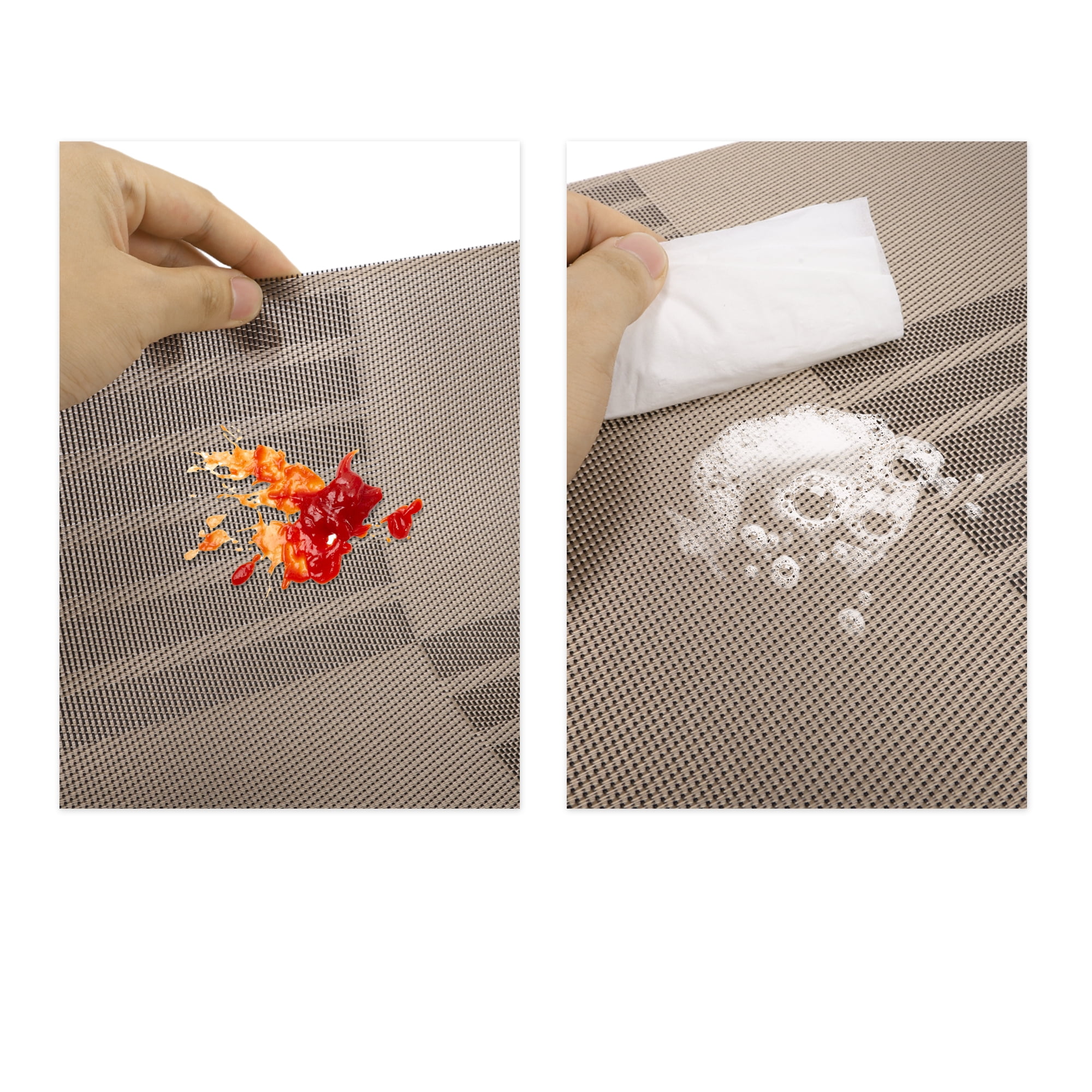 Unique Bargains 4 Pcs Grid Style Placemats PET Heat Resistant Washable Table Mats Gray