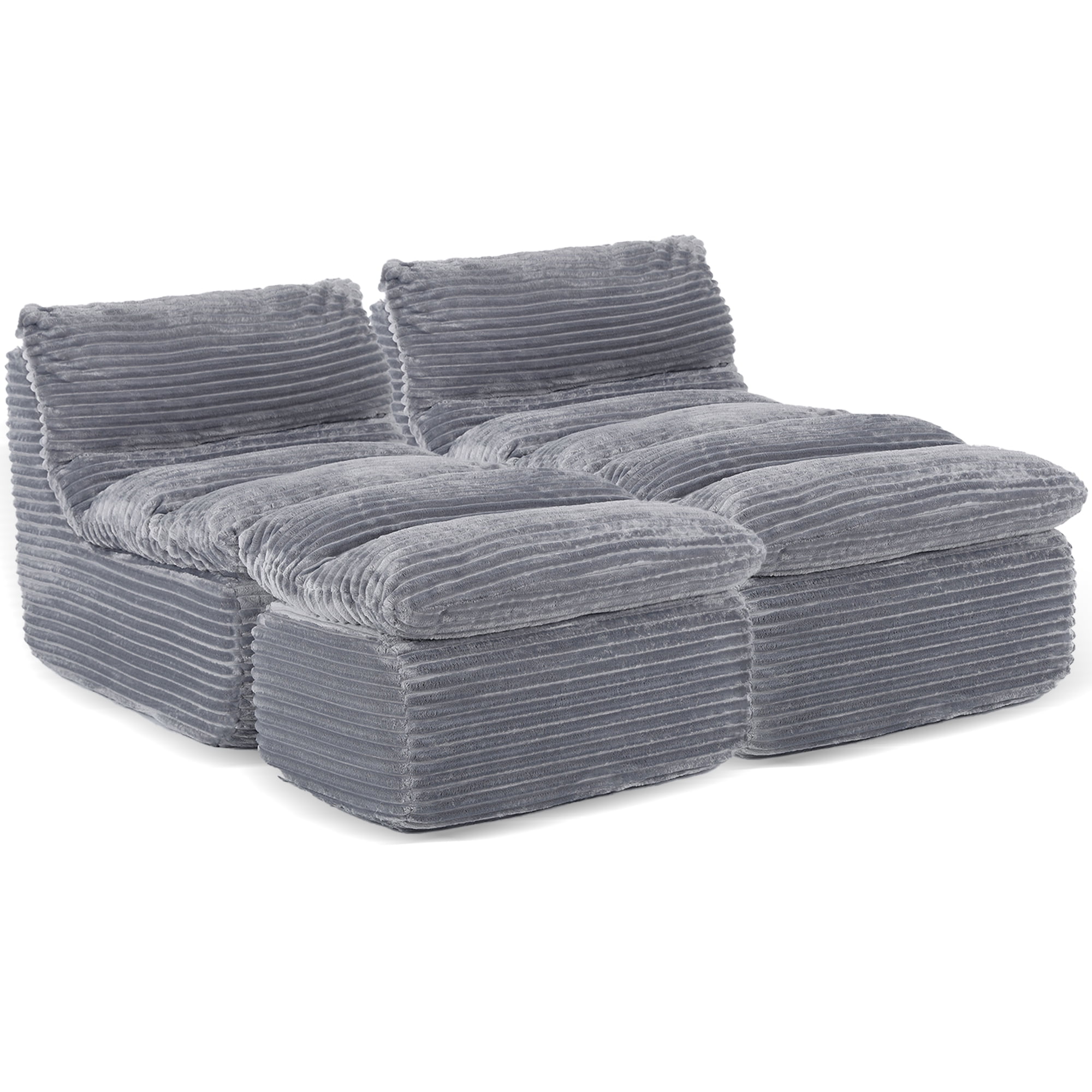 EOP Big Bean Bag Lounger Chairs Set of 2, Chaise Lounge Chairs Indoor, Comfy Upholstered Sleeper Sofa Beds with Compressed Memory Foam, No Assembly Required, Gray