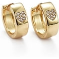 thumbnail image 1 of Brass Micro Pave Clear Cubic Zirconia Huggie Hoop Earrings Long-Lasting Plated Ring with Heart Real 18K Gold Plated 13x14x5mm Pin: 0.8mm, 1 of 2