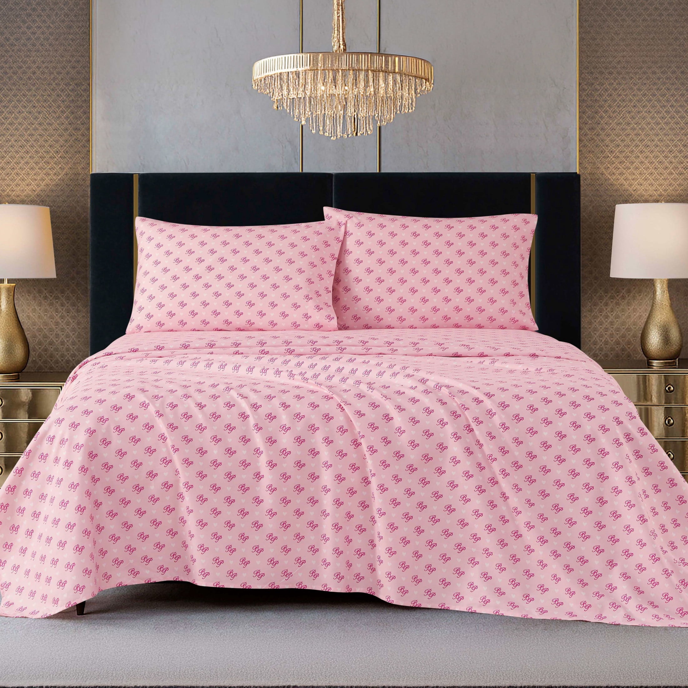 Baby Phat Printed Microfiber Sheet Sets, 4-Piece Queen, Pink
