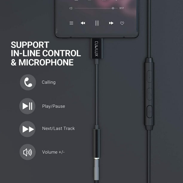 Adaptateur de prise casque USB de type C vers 3,5 mm, adaptateur audio  MOSWAG USB C vers câble de dongle auxiliaire pour Samsung Galaxy S21 