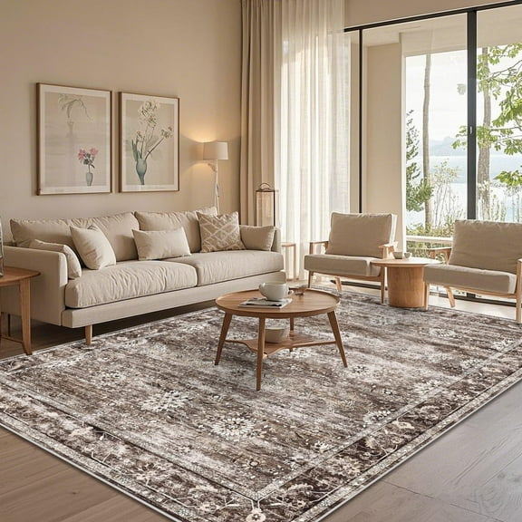 Area Rugs for Living Room 8x10, Yamaziot Large Washable Rug, Non Slip Soft Low Pile Indoor Carpet, Distressed Vintage Accent Floor Mat for Bedroom Dinning Room Office, Rust Red