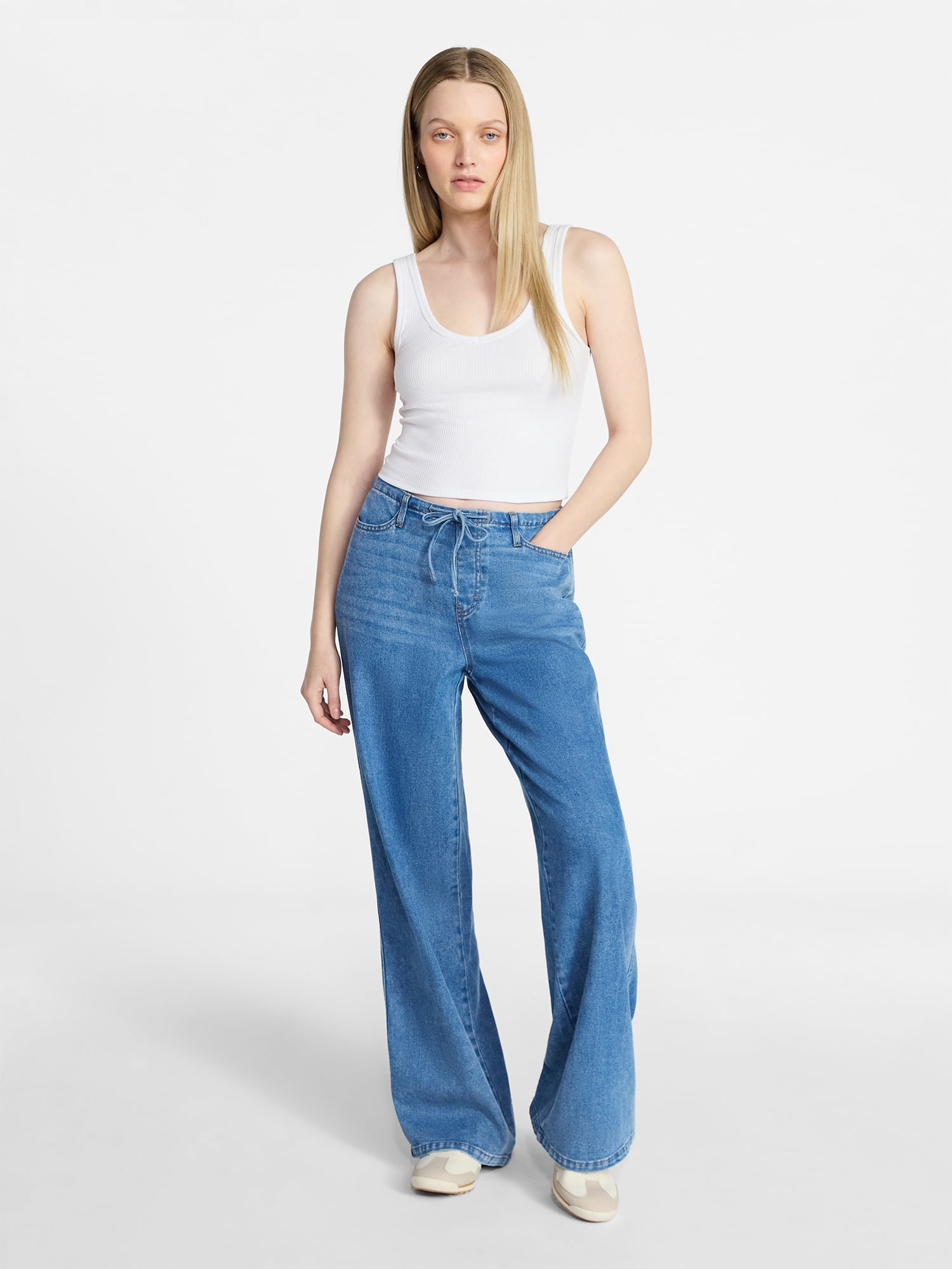No Boundaries Mini Waist Wide Leg Pants, 31" Inseam, Women's XXS-XXL