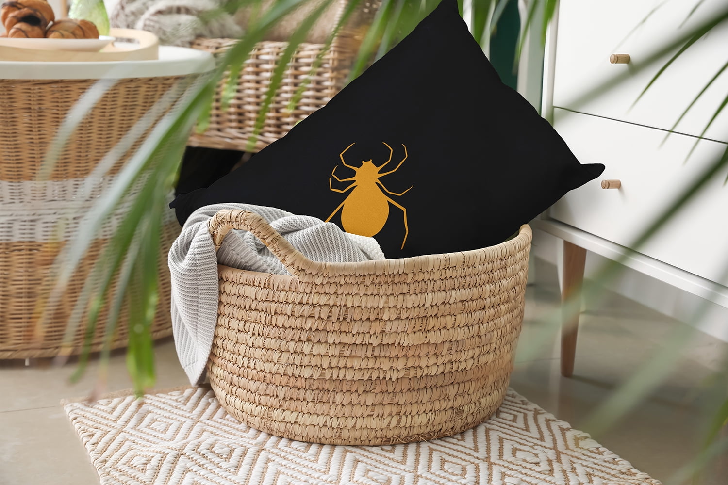 20" x 14" Simply Daisy Halloween Spiders Polyester Indoor/Outdoor Pillow, Golden Mustard Qty 1
