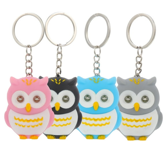FRCOLOR 4pcs Glowing Cartoon Owl Keychain Luggage Bag Pendant Small Gift for Car Decoration (1pc in Each Color, Black, Grey, Blue, Pink)