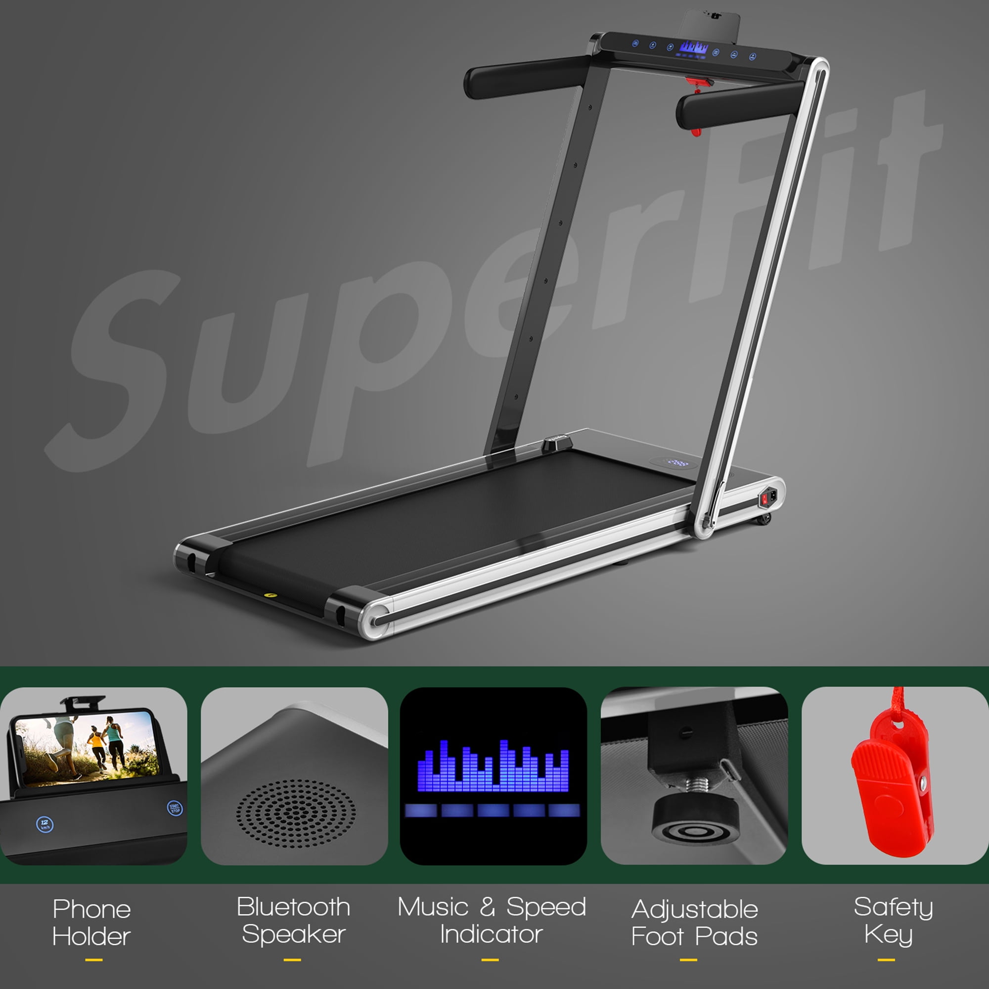 Gymax 2.25HP Folding Treadmill 2-in-1 Walking Running Machine w/ APP & Remote Control Silver