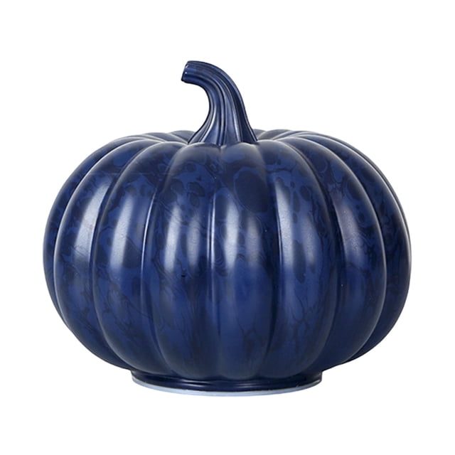 Halloween Pumpkin Lights LED Glass Lantern With Timer Rose Blue Design 10 in Tall For Fall Decor