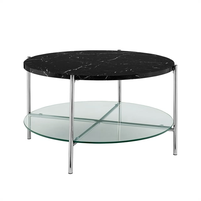 Pemberly Row 32" Faux Marbre Table Basse Ronde en Noir et Chrome