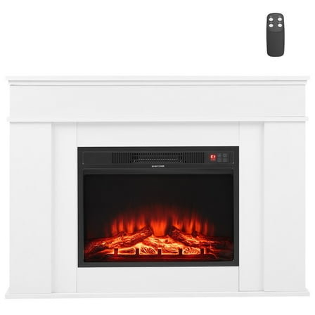 KFFKFF 43-Inch Freestanding Electric Fireplace with Mantel, 1500W Heater, Adjustable Flames, Timer, Remote Control, Overheat Protection, Ideal for Living Room or Bedroom, White