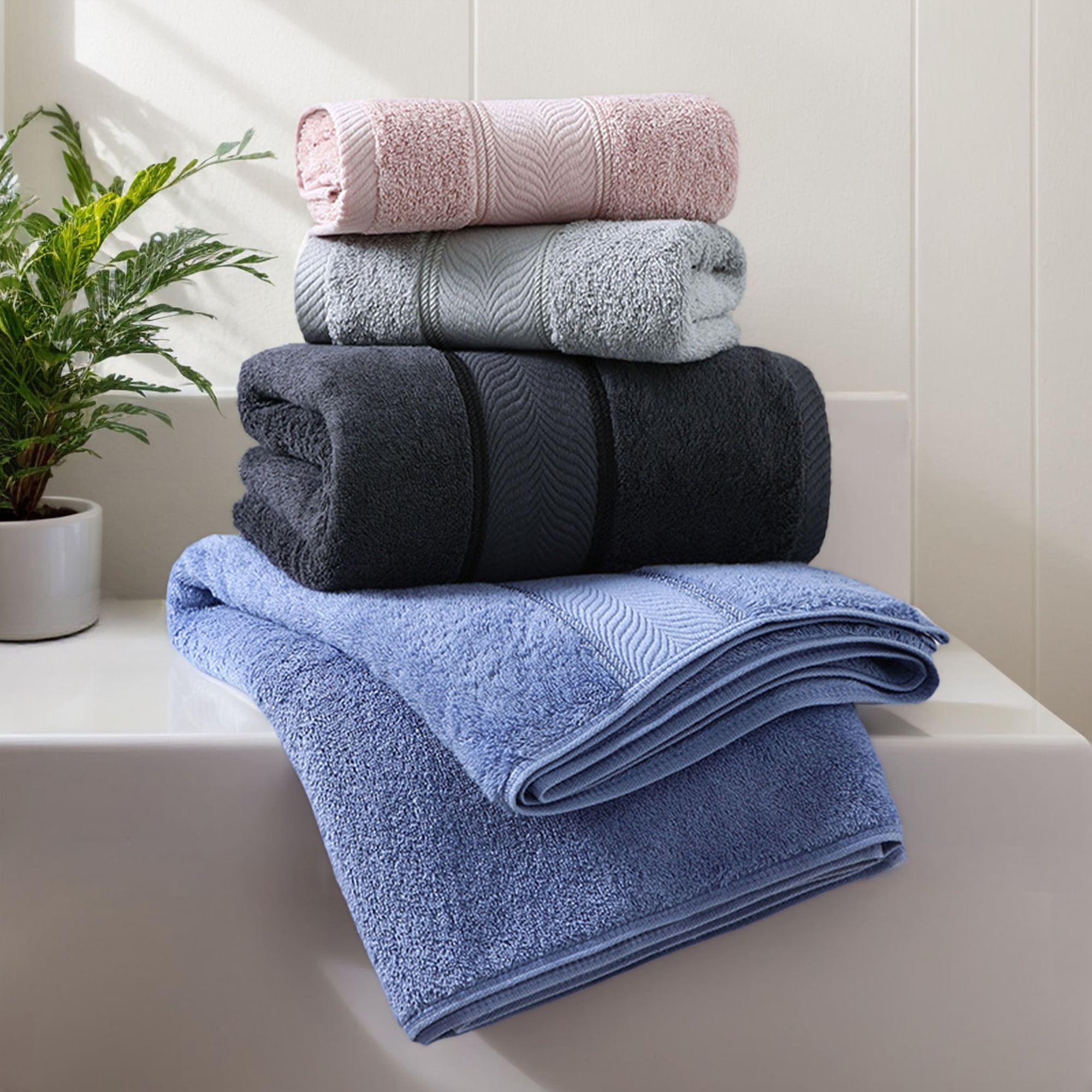 Unique Bargains 4 Pcs Striped Hand Towel Set Dark Brown/White 14" x 30"/13" x 29"
