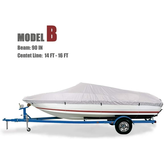 Goodsmann 150 Denier boat cover, Silvery gray ,water resistant,weather protection,trailerable,9921-0121-12(B Fits 14-16 V-Hull, Boats - Beam width to 90)