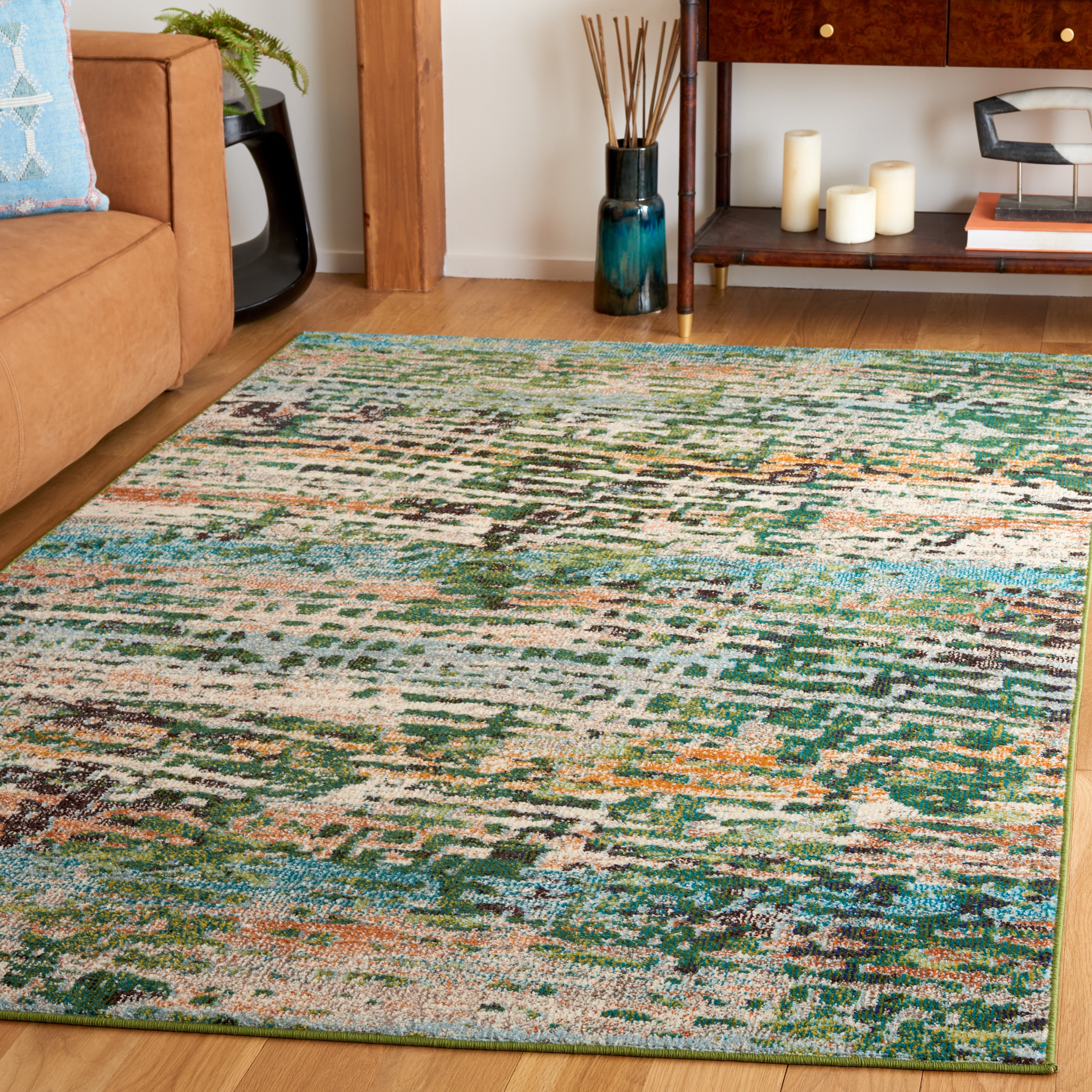 SAFAVIEH Madison Xanthia Abstract Area Rug, Green/Rust, 9' x 12'