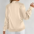 thumbnail image 3 of Asymmetrical Neck Satin Top for Women Puff Long Sleeve Elegant Ladies Dressy Blouse Soft Tunic Business Party Shirt S-XL, 3 of 4