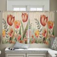 thumbnail image 4 of Sheer Curtains 54 inches Long, Red Tulip Eucalyptus Watercolor Floral Plants Retro Linen Light Filtering Sheer Window Curtains Rod Pocket Voile Drapes for Bedroom Living Room, 52"W x 54"L 2 Panels, 4 of 7