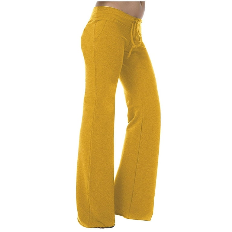 Slegive Wide Leg Yoga Pants for Women Waisted Drawstring Wide Leg Yoga  Pants With Pocket Fashion Solid Color Summer Casual Lightweight Loose  Trousers (Yellow,XL) 