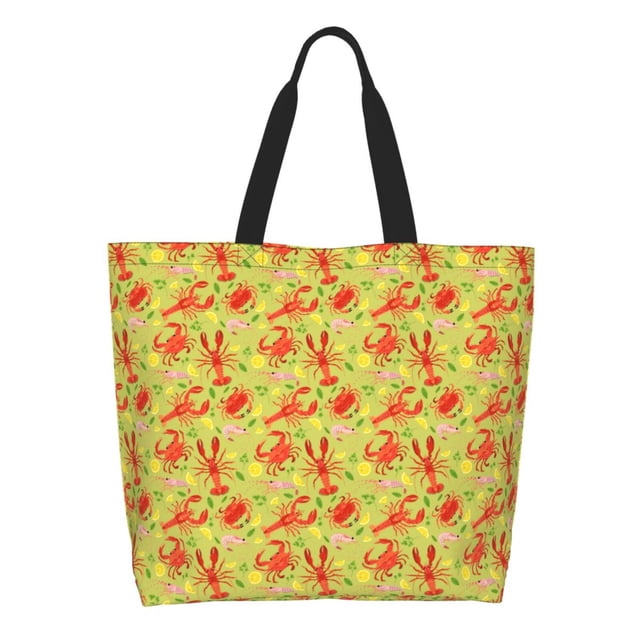 Fotbe Crab Lobster Bolsa Tote Estética de Lona con Estampado para Mujer - Bolsa Reutilizable de Hombro Casual para Vacaciones, Compras, Trabajo y Gimnasio