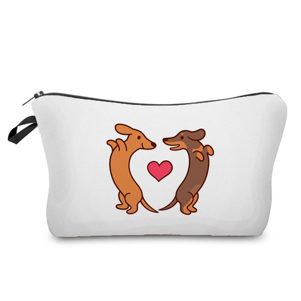 Neceser de viaje para mujer, bolsa de cosméticos con estampado de animales de dibujos animados, perro salchicha, bolsa de lápices para niña, bolsa de maquillaje ecológica portátil Fivean unisex