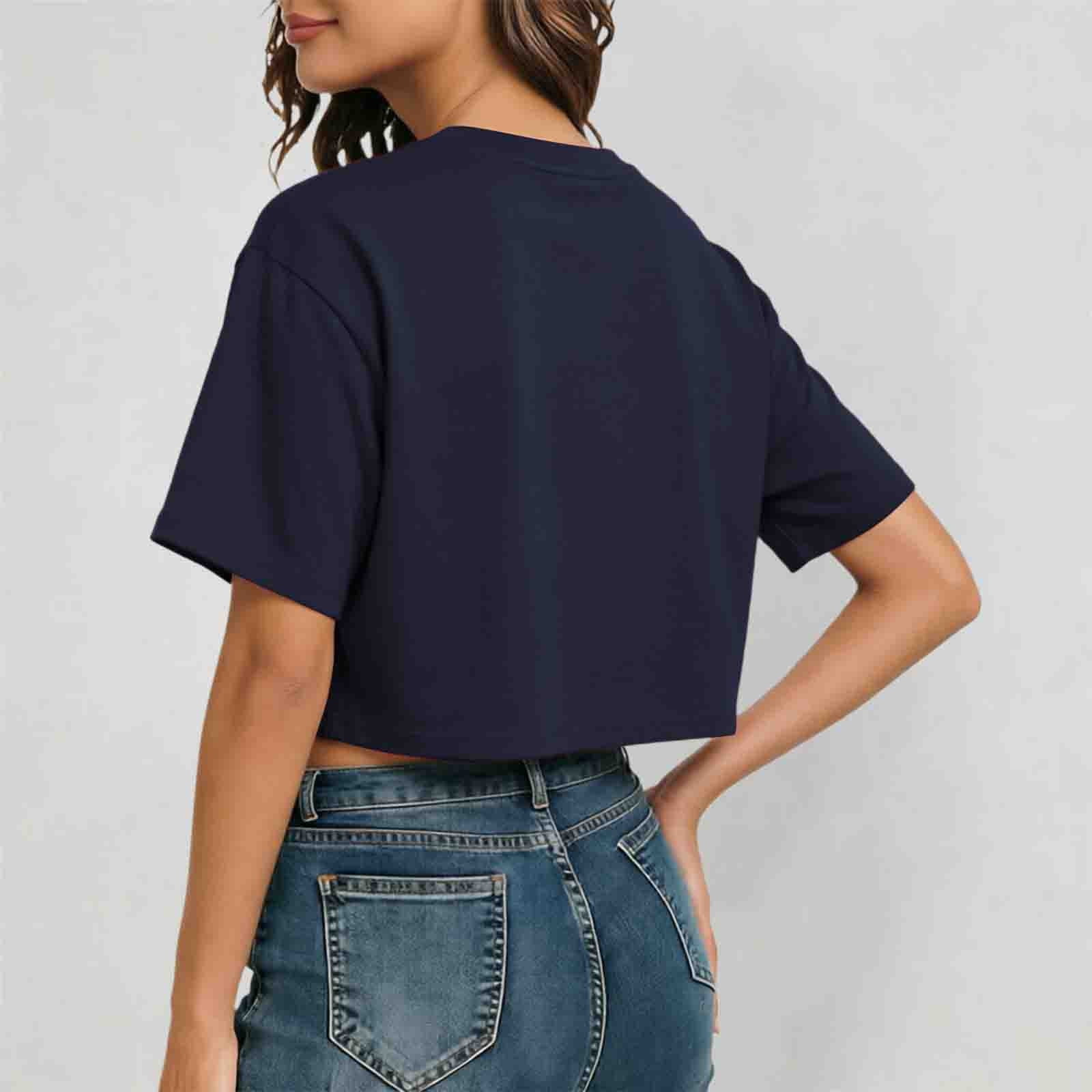 Women Shorts Sleeve Tees Short Sleeve Oversized Basic Crop T-shirts (Navy XXXL)