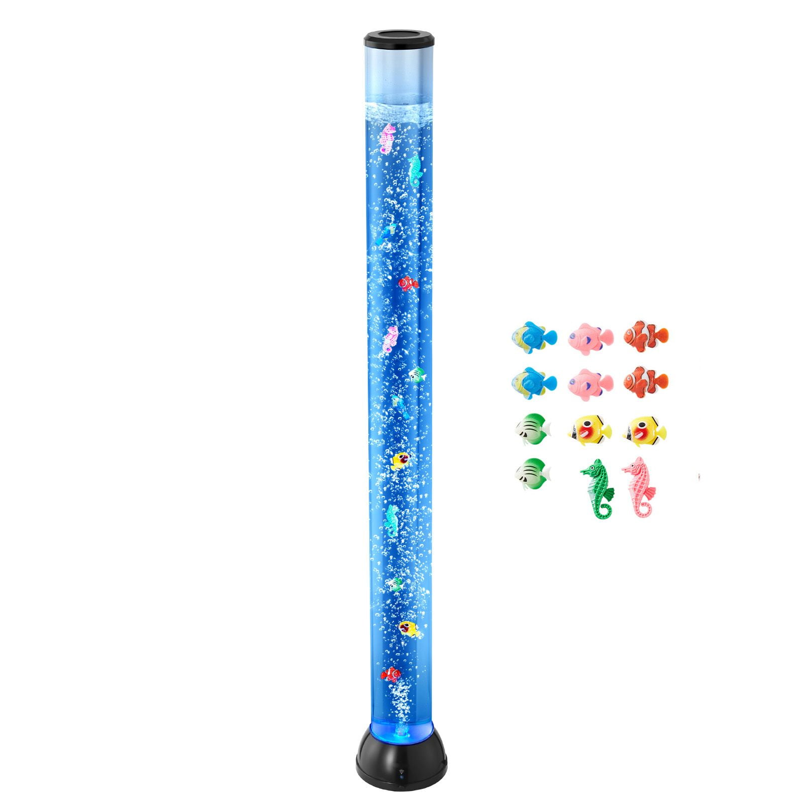 4 Ft Sensory Bubble Tube Lamp with 10 Floating Fish, 16 Color LED Effects, Remote Control Bubble Aquarium Light, Quiet Floor Standing Mood Lamp for Bedroom Living Room Relaxation Decor