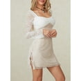 thumbnail image 6 of Women’s Lace Halter Dress, Long Sleeve Sweetheart Neck Slit Hem Mini Slim Dress Party Wear, 6 of 10