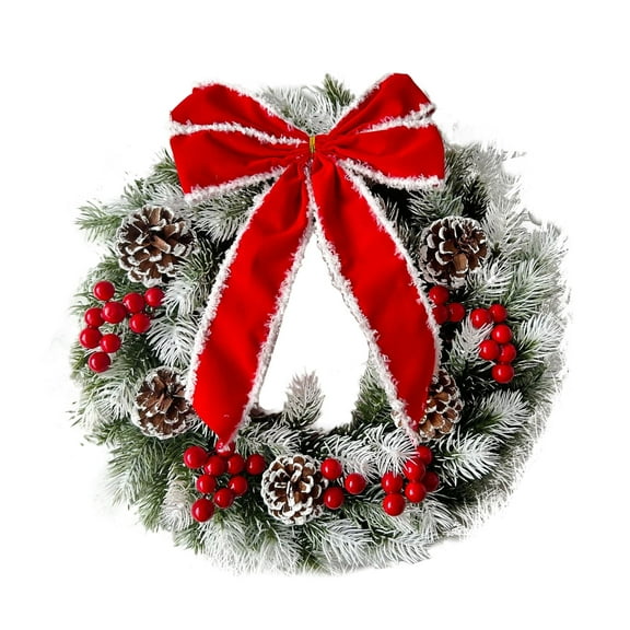 wsevypo Light Up Christmas Wreaths for Front Door Pre-lit Artificial Wreath Adorned with Bow