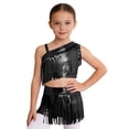 thumbnail image 4 of iiniim Girls Metallic Ballroom Latin Dance Dress Tassel Crop Top and Fringe Skirted Shorts 2 Piece Outfit Black 8, 4 of 7