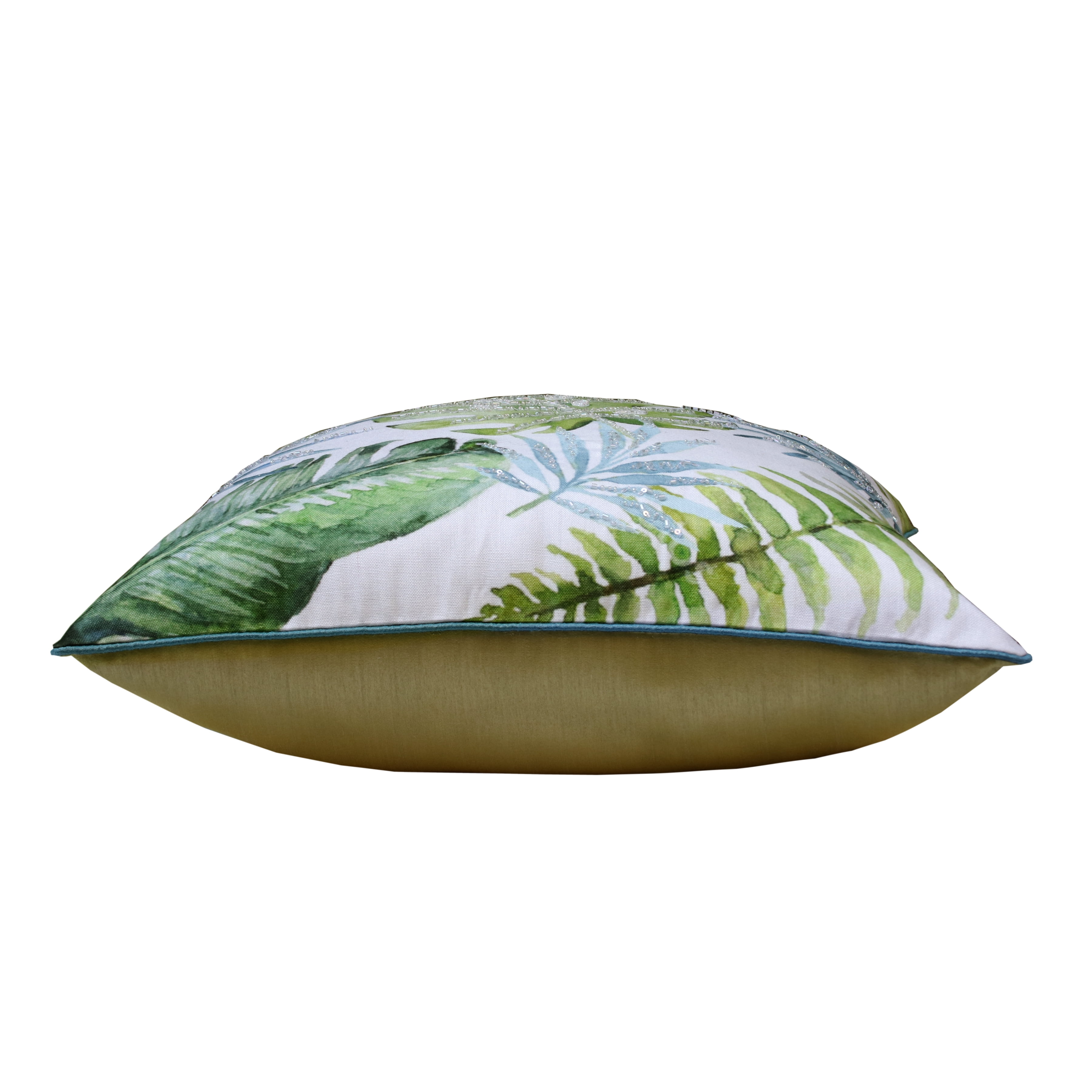 Pauline Hand-Woven Tropical Leaves Polyester Throw Pillow, Green/Blue, 20" x 20", Count per Pack 1