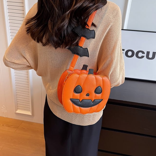 RKSTN Pock Et Funny Pumpkin Bag Fashion Contrast Color Personality Creative Trendy One-Shoulder Female Bag Chain Small Cartoon Diagonal Bag A Home Storage