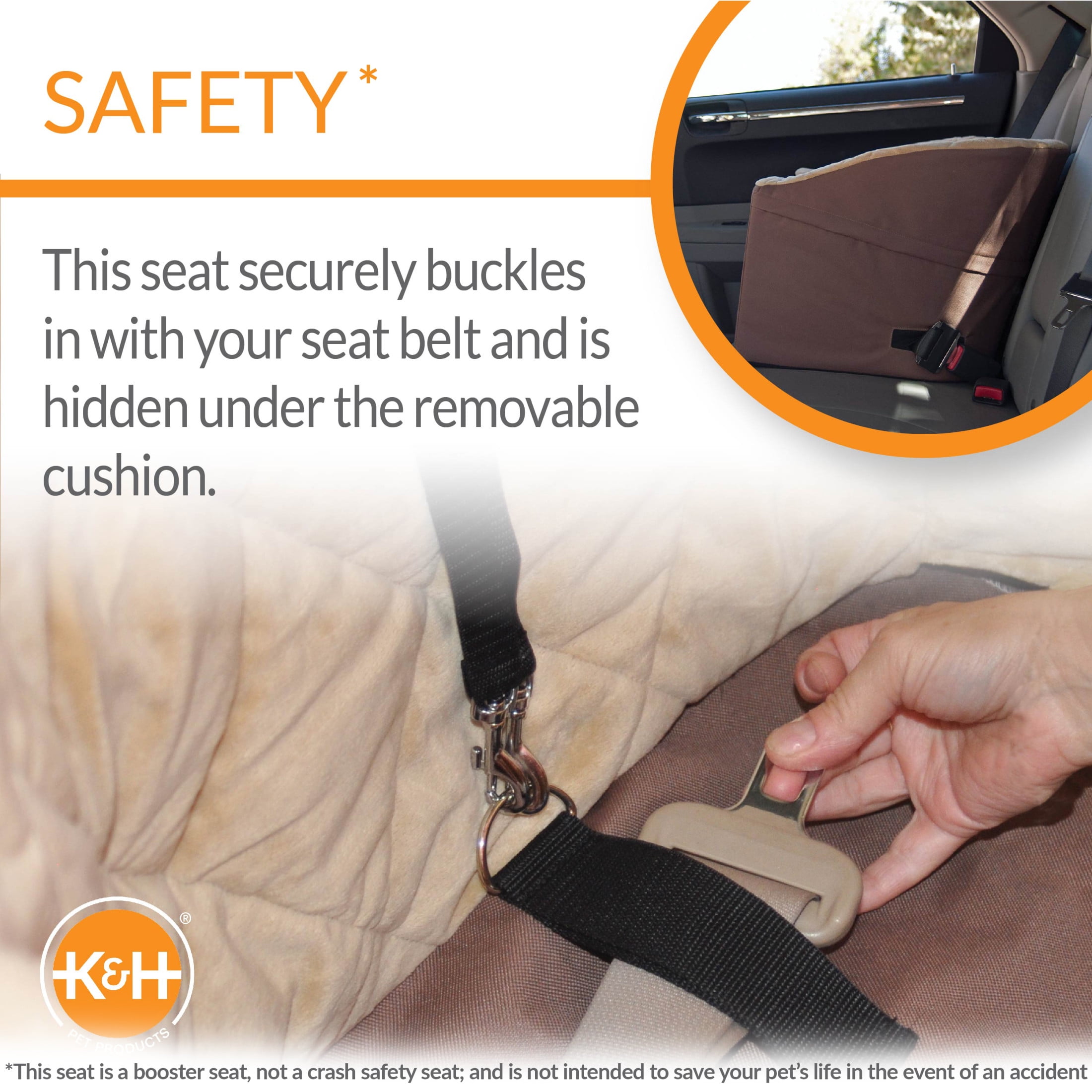 K&H Pet Products Bucket Booster Dog Car Seat with Seat Belt Knockdown Tan/Tan Large