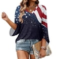 thumbnail image 5 of 4th of July American Flag 3/4 Sleeve Shirts V Neck Patriotic Tops, 250th Anniversary Independence Day Baggy Blouses with Button Cuffs Summer Fashion Clothing, 5 of 6