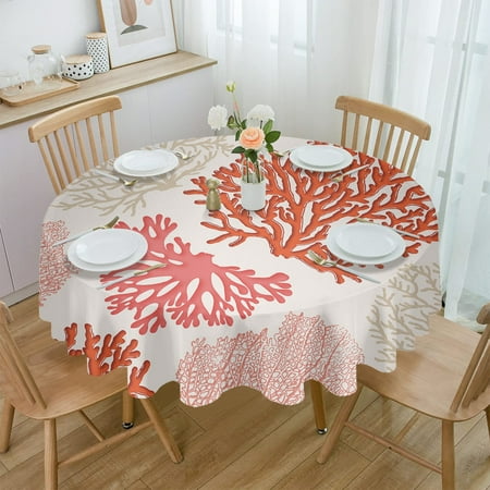 

Blue Marine Coral Round Waterproof Tablecloth Picnic Decorative Table Cover Home Party Wedding Dining Room Table Cloth