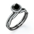 thumbnail image 4 of JeenMata Four-Prong Halo Setting 1.5 Carat Round Brilliant Cut Lab Grown Black Diamond and Moissanite Pave Infinity Bridal Ring Set in 18K Black Gold Plating over Silver, 4 of 7
