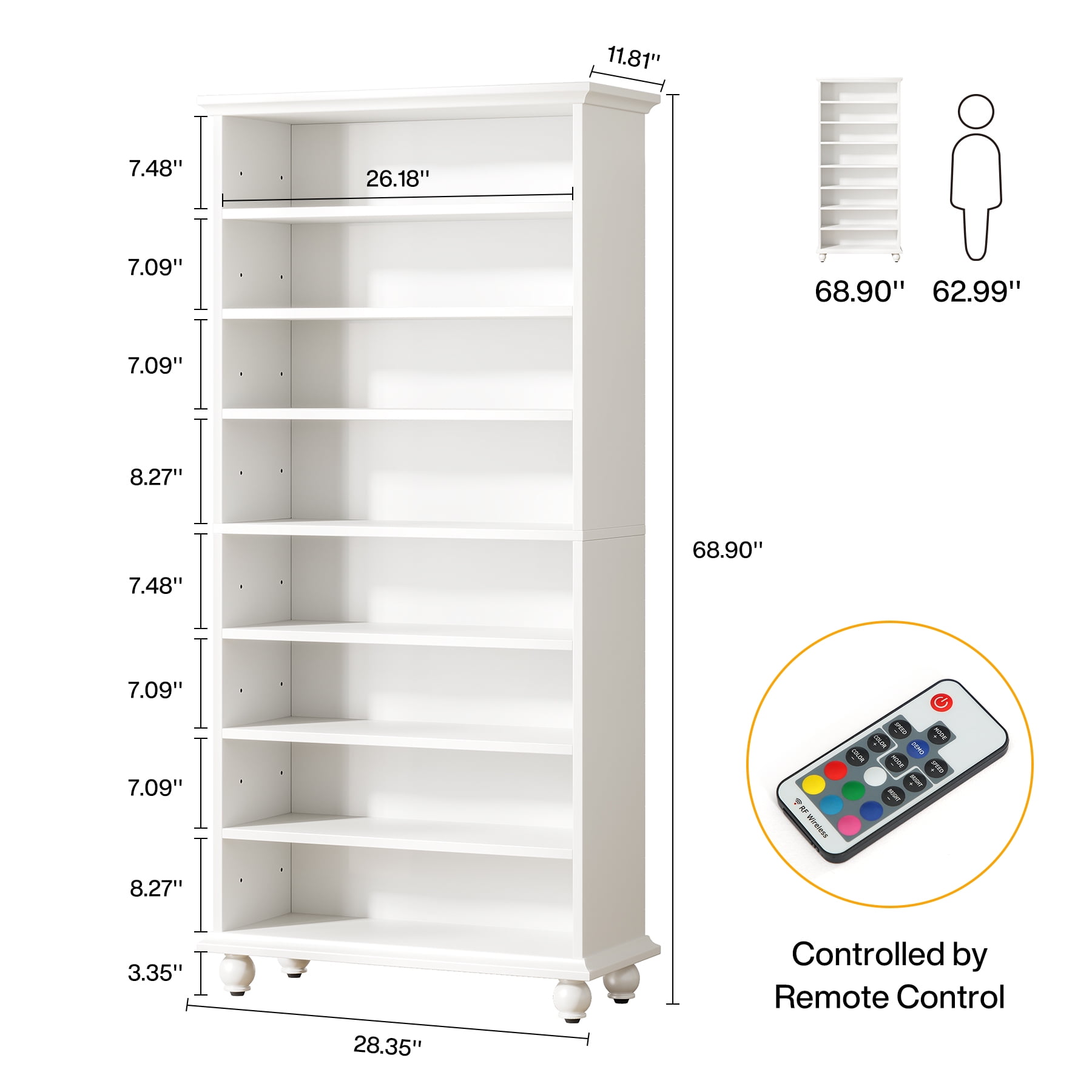 Tribesigns 9 Tiers Bookcase with LED Lighting White Bookshelf with 64 Color Lighting Options