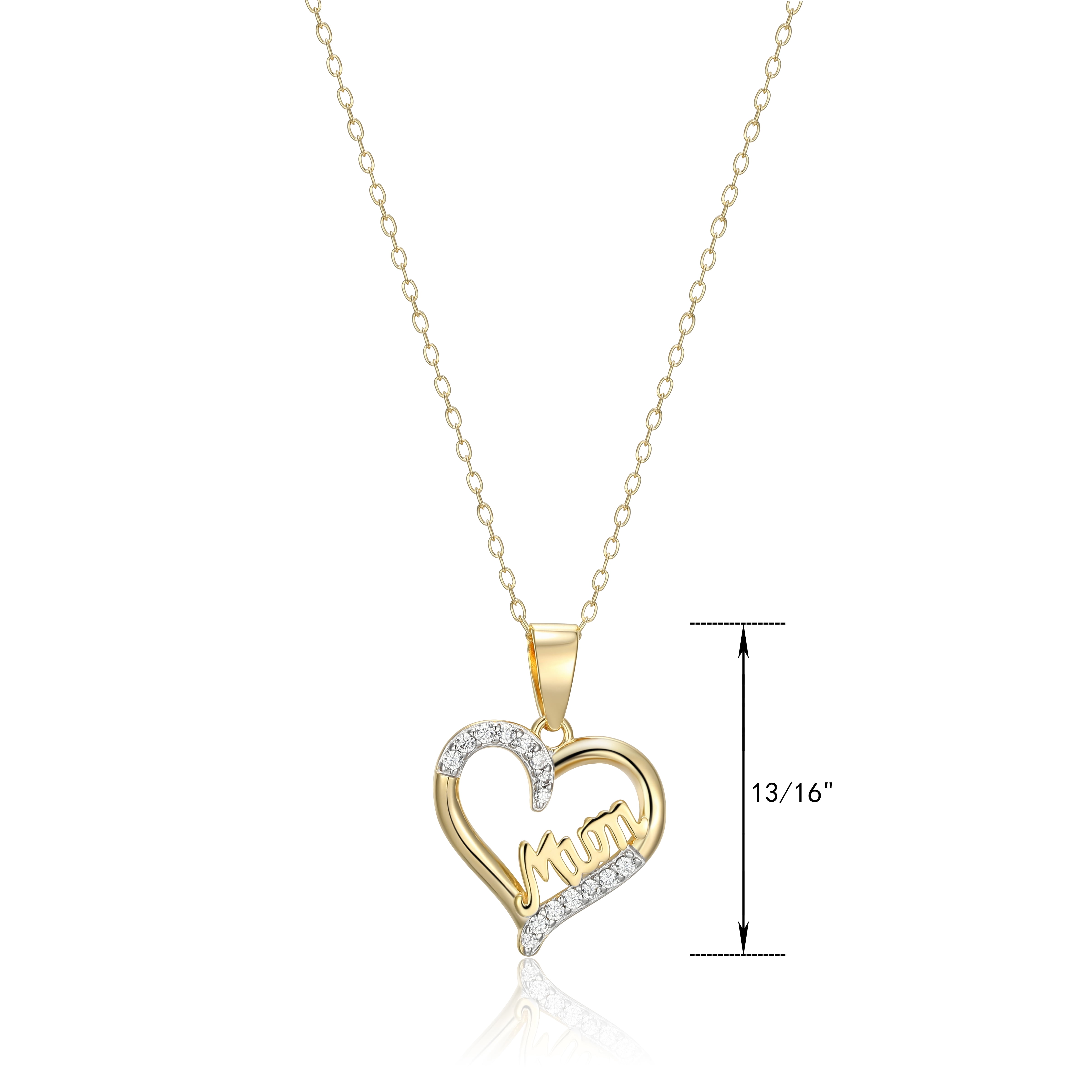 Forever Facets Mom Heart Cubic Zirconia 18" Pendant Necklace in Sterling Silver, Adult Female